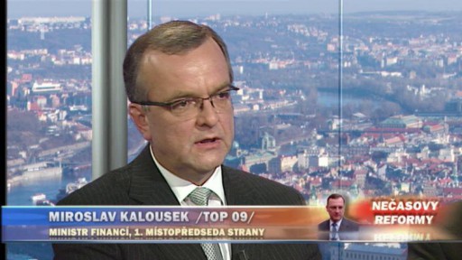 Miroslav KALOUSEK /TOP09/, ministr financí, 1. místopředseda strany; Bohuslav SOBOTKA /ČSSD/, předseda strany, předseda poslaneckého klubu; Petr TLUCHOŘ /ODS/, předseda poslaneckého klubu