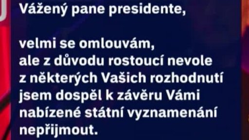 Kdo vyznamenání z rukou prezidenta Zemana odmítne?