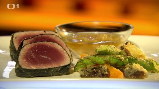 Tuňák a zelenina smažená v tempuře