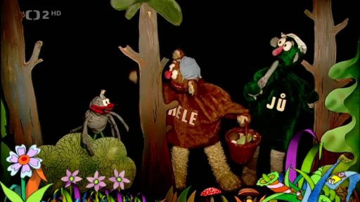 Muf předstírá, že je houbovým loupežníkem Klíšťákem a chce Jůheláky připravit o houby…