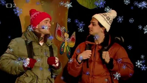Hary Šoumen s lyžemi, Tomáš s Filipem, píseň: „Když jsem já šel na túru“.