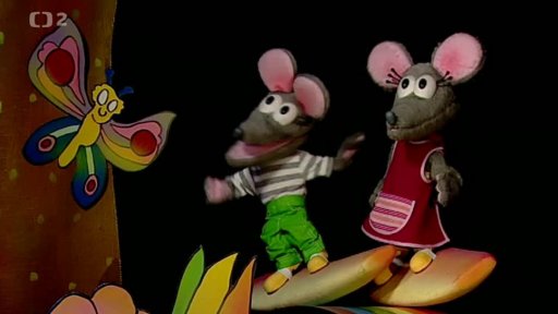 Tryský a Tryskáček na skejtech vítají děti.