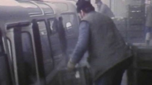 Přeprava potravin autobusy kvůli mrazům (1985)