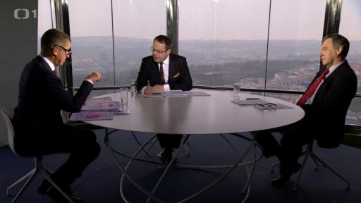 Andrej Babiš (ANO), vicepremiér, ministr financí, předseda hnutí; Luděk Niedermayer (nestr. za TOP09), europoslanec, bývalý viceguvernér ČNB