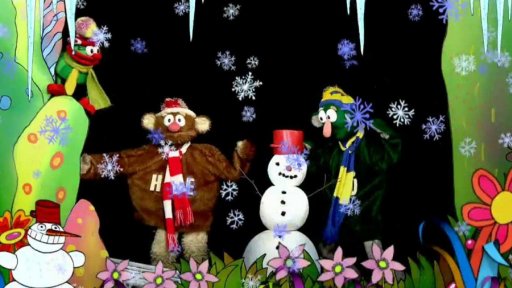 Muf varuje Jů a Hele, že zpívajícího sněhuláka chce unést Žán Pól Polapil.