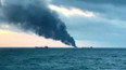 Exploze a požár dvou lodí v Kerčském průlivu