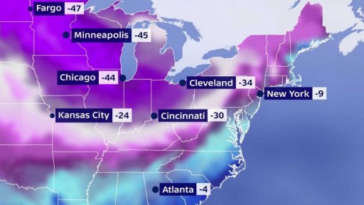 Extrémní mrazy v části Spojených států