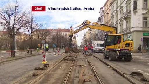 Oprava tramvajové trati na Vinohradské