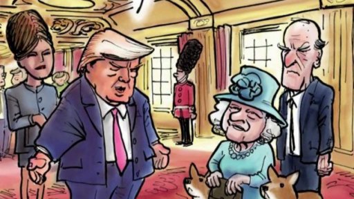 Karikatura: Donald Trump v Londýně