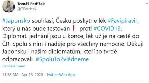 Japonsko Česku poskytne lék Favipiravir