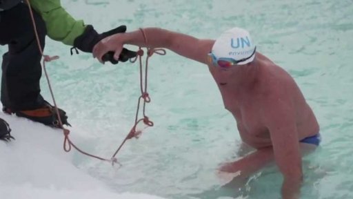 Plavec mezi antarktickými ledovci