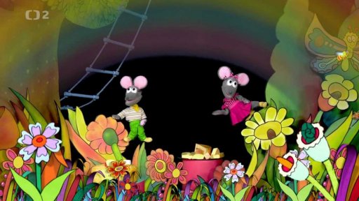 Tryský a Tryskáček oznamují kamarádům, že dneska budou vysílat tryskomyší Studio Kamarád.