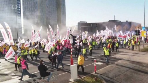 Protest polských odborářů v Lucemburku