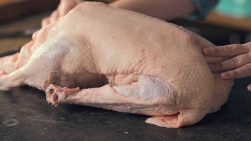 Burger s trhaným husím masem a červeným zelím