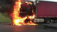 Požár kamionu na dálnici D8