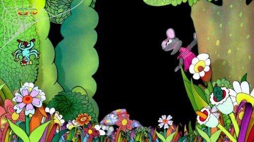 Tryskomyši věší plachtu se slavnostním nápisem, tahá každý jiným směrem a Tryskáček končí zavitnutý v plachtě.