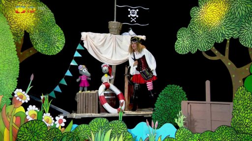 Drsňačka Ukrutná, Tryskáček i Tryský si zazpívají písničku Hoja hoj kapitán. A Vodník se z toho raduje.