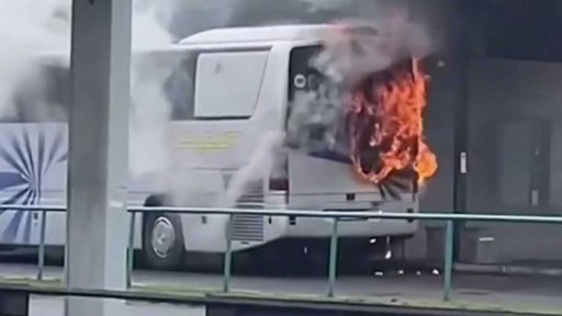 Požár autobusu v Plzni