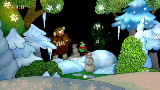 Protože už není sníh, Muf si uplácal místo sněhuláků bláťuláky. Jůheláci se přidají.