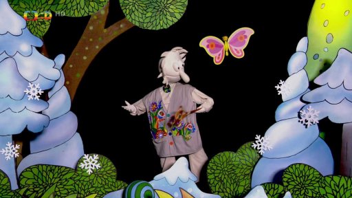 Pip se snaží vyprášit létající koberec po dědovi.