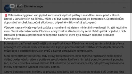 Varování před konzumací paštiky z Hotelu Litovel v Luhačovicích